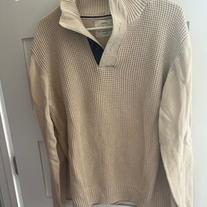 Cream Zip Up Sweater with Textured Knit